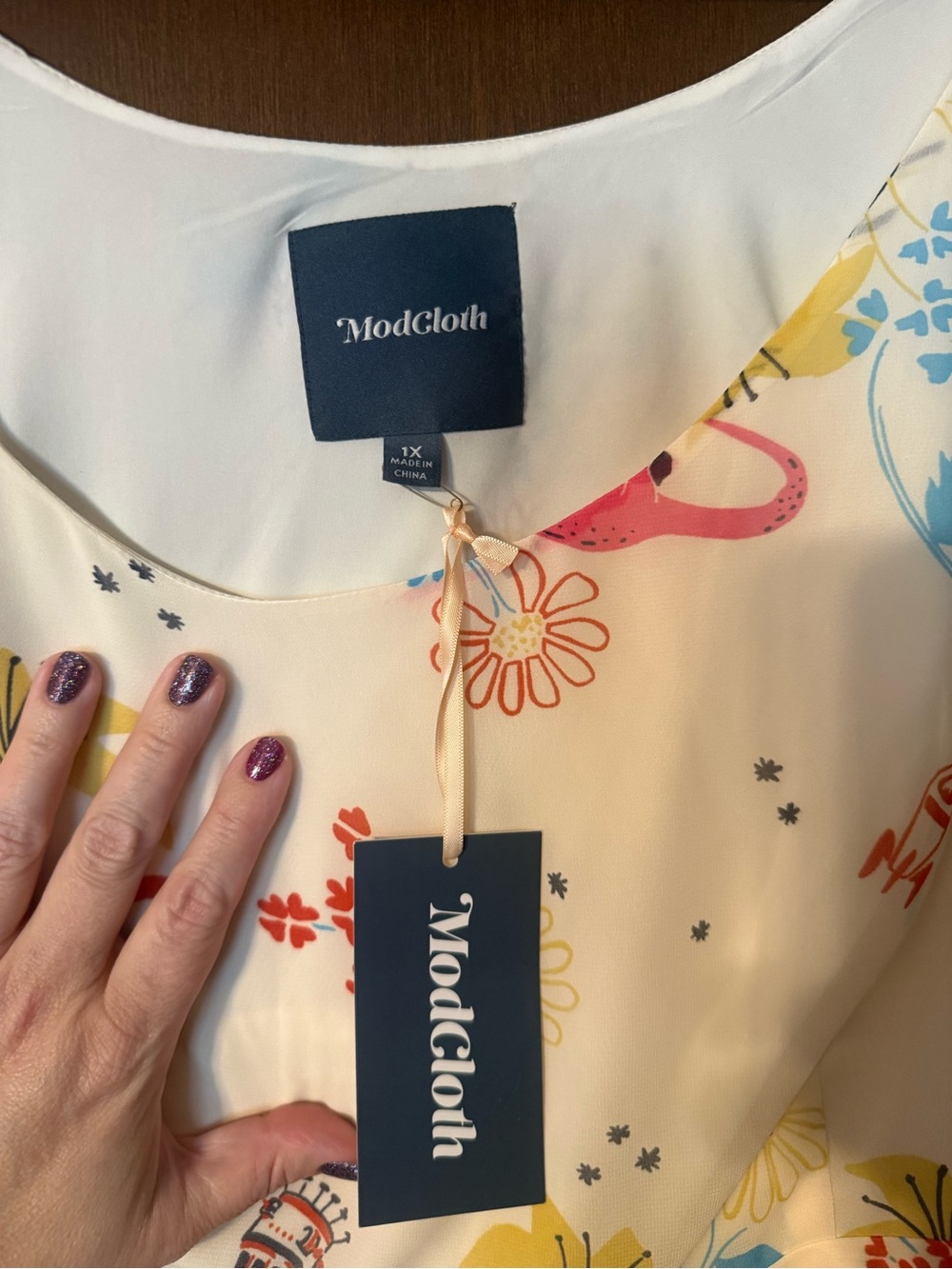 Modcloth Cream Dinosaur Midi Dress NWT size 1x. Pockets! - Picture 2 of 7